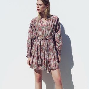 Zara limited edition cotton printed dress with braided cotton belt